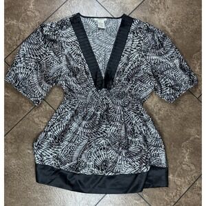 Vertigo Paris Satin Tunic Top Babydoll Smocked Whimsigoth Pleated Womens XL Y2K